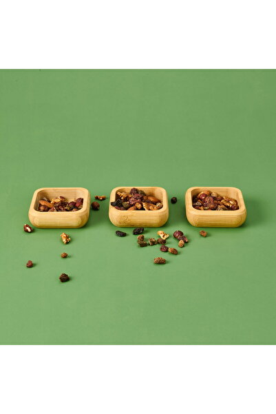 MİEN Set of 3 Square Bamboo Snack Bowls - Brown - 9.5 cm