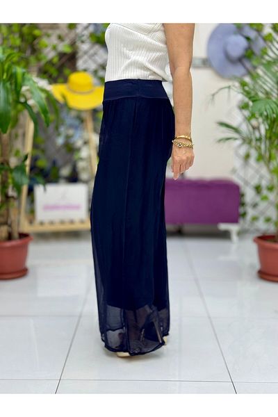 Punta Otantik Yg1750 Italian Mid-Waist Silk Pants Black