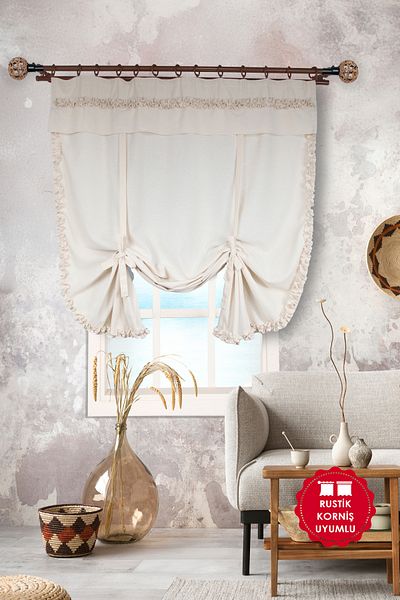 cotton maison Bohemian Gathered Φυσική Κουρτίνα Γλάστρας