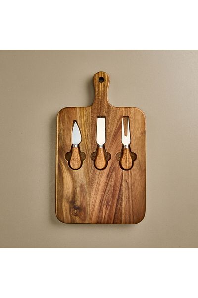 ASPARTAM Square Cheese Presentation Board with Acacia Blades - Brown - 37X22 cm