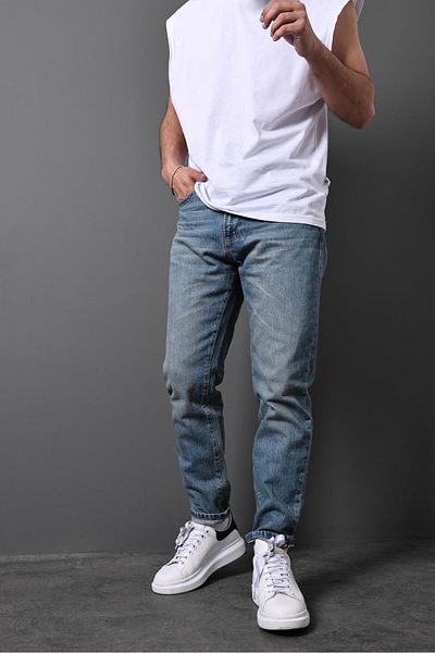 Slatra Men's Blue Effect Acid Wash Boyfriend Pants