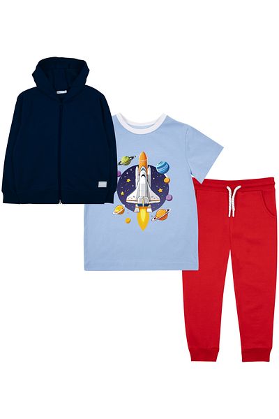 Mavipink Boys' Cotton Space Rocket Printed 3-Piece Tracksuit Set