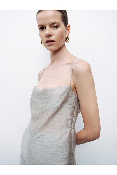 Nocturne Γυναικεία κανονική εφαρμογή ελαφρύ γιακά με σχοινί λουράκι γκρι μπλούζα N25YN6162-GRAY