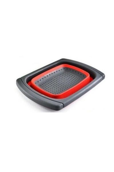 OEM Silicone Colander, Extendable and Foldable, 33-60 Cm, Red/Grey