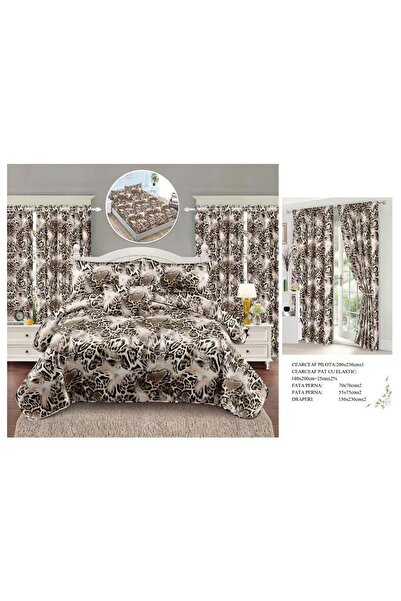 CHIRASO CHIRASO Finet Bedding Set, 8 Pieces with 2 Curtains, Fitted Sheet 180x200, Duvet Cover 200x230, 4 Pillowcases