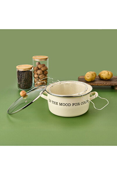 MİEN Enamel Frying Pan - Cream - 22 cm