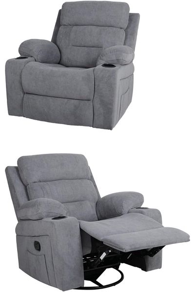 Generic Big Size seat 90Cm Velvet Upholstered Classic Swivel rocking recliner chair Gray