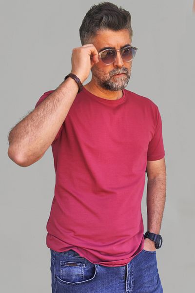 Vien&Karl Ανδρικό μπλουζάκι μπορντό Slim Fit Crew Neck Cotton Elastane Basic