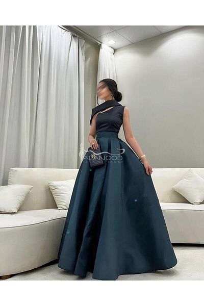 ALANOOD FASHION Elegant, modern, and luxurious petroleum-colored evening dress