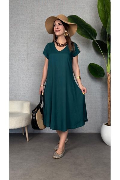 Kokosh moda Γυναικείο κοντομάνικο φόρεμα με λαιμόκοψη V Casual Maxi μήκους