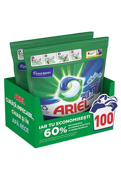 Ariel Mountain Spring, automatic laundry detergent, 2 packs x 50 capsules, 100 washes