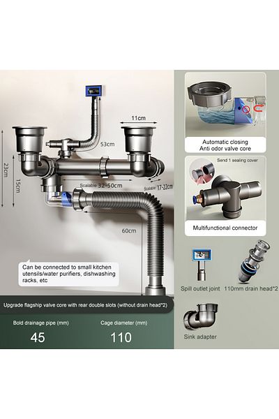 Choice Dobbelt slot-2 Kitchen Washbasin Sink Bathroom Downpipe Fittings Single And Double Sink anti-odour D