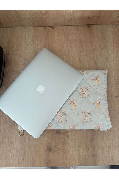 BABY KANGAROO Water Resistant 13-14-15'' Inch Laptop Sleeve / Rabbit Pattern Quilted White Computer Bag