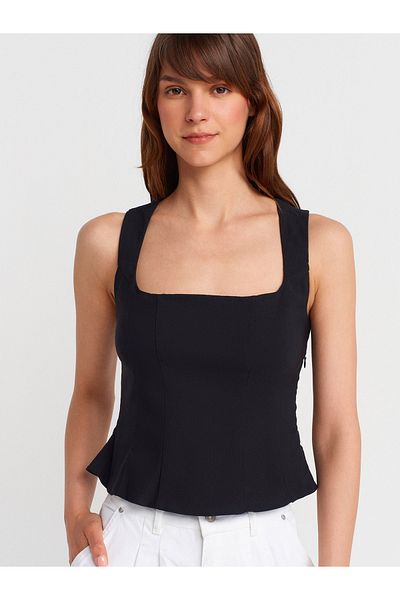 Dilvin 50860 Peplum Corset Top-Black