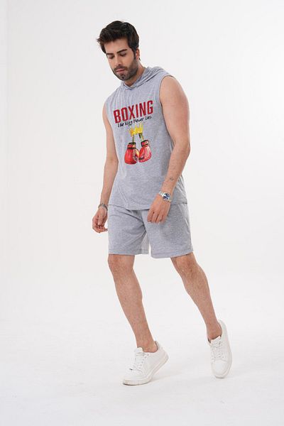 ACTIVE MODA Men's -Boxing -Printed Sports Singlet - Shorts Set of 2 Large Size Cotton