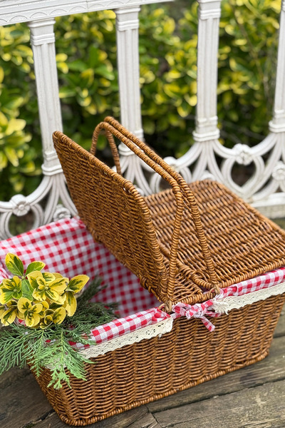 Genel Markalar Hasır Dikdörtgen Piknik Sepeti Vintage Piknik Sepeti Çok Amaçl...