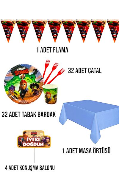 Evabrite Brawl Stars Themed Ecomini Set 32 People Birthday Party Supplies