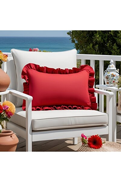 Bc Home غطاء وسادة مستطيل مكشكش باللون الأحمر الريفي ذو ملمس ناعم عتيق، إسكند...