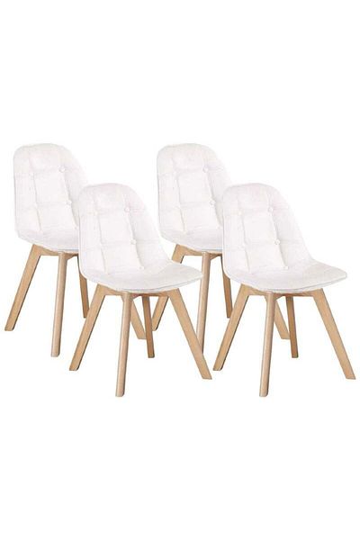 Taimi Pack of 4 Wooden Dining Chair With Padded Seat Designed For Home Kitchen Lounge And Office, White
