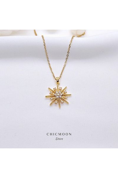 CHICMOON STORE Steel Gold Color Zircon Stone Star Necklace