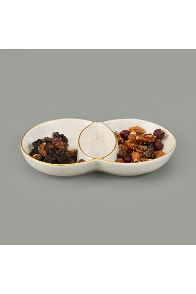 MATMEL 3 Compartment Sauce Bowl Snack Bowl - Cream - 13X21 cm