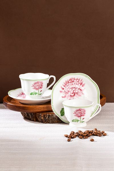 Perotti 16871-3 De Flore 4 Piece Porcelain Coffee Cup Set for 2 People