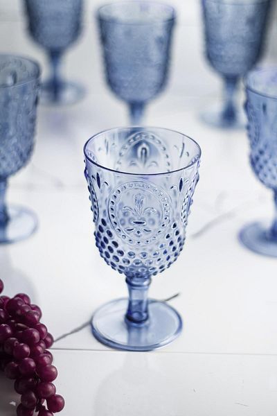EWs Acrylic Navy Blue 6-Piece Goblet & Water Soft Drink Coffee Side Glass 450 ml (Not Glass)