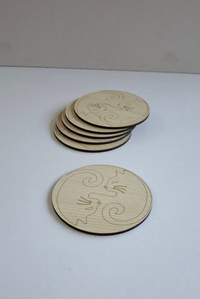 ERDİZDEN 6 Pieces Yin Yang Cat Wood Laser Cut Coasters and Cup Mats from Erdiz