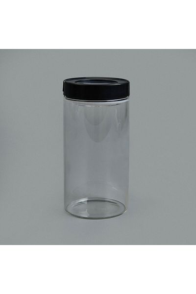 MATMEL Vacuum Glass Jar - Transparent / Black - 600 ml