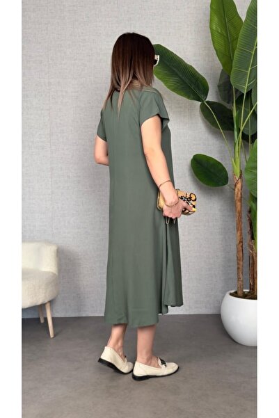 JANES Γυναικείο κοντομάνικο φόρεμα με λαιμόκοψη V Casual Maxi μήκους