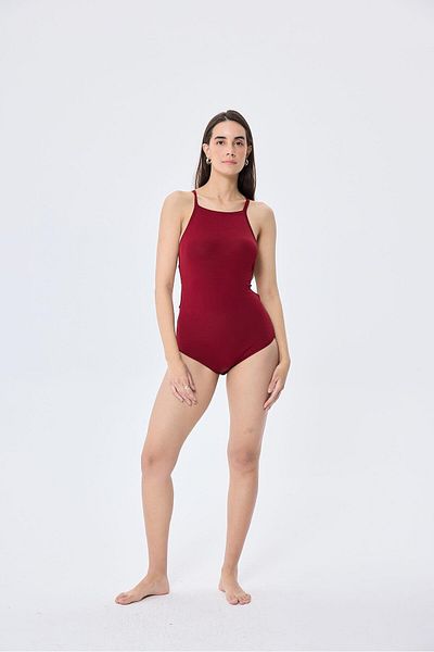 Peraluna Styleboom X Peraluna Greta Body Women's Knitwear Body with Halter Neckline and Cross Back Bottom Snap - Burgundy