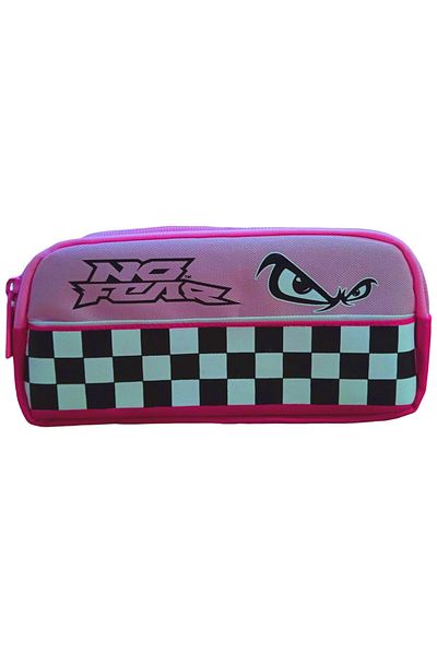 No Fear Pencil Bag 03624 Pink Checker Double Compartment