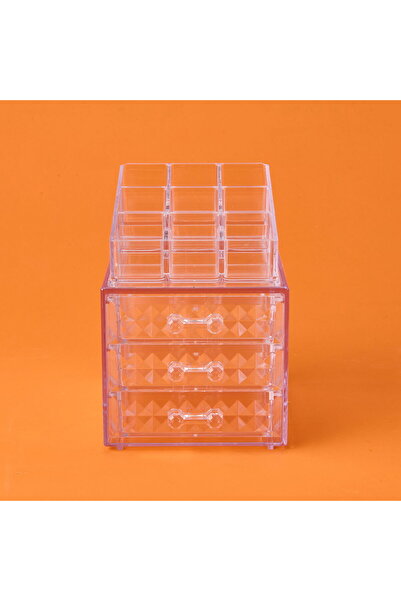ASPARTAM منظم مجوهرات ومكياج من ليفينج دايموند 3 أدراج - شفاف - 15x13x18 سم