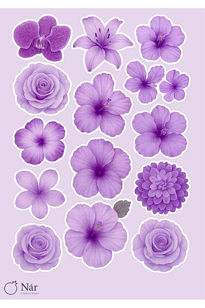 sticker 🪻   Flower Garden Stickers – 1 Sheet – for Agenda, Planner and Bullet Journal (Purple)
