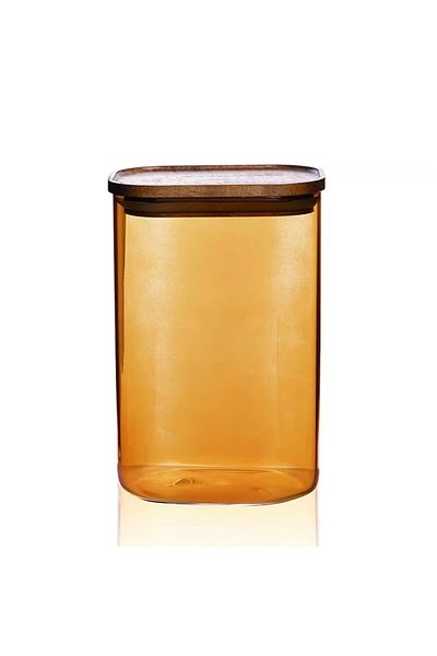 MATMEL Mia Acacia Rectangular Glass Jar - Amber - 1.2 Lt