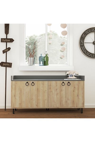 Mourah Home Dea Console – Modern 4-Door Sideboard with Elevated Legs, Storage for Living, Dining & Hallway