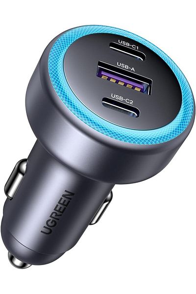Ugreen USB-C Car Charger, 30W 3-Port Fast Charging Car Adapter