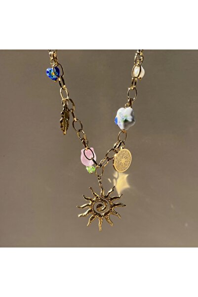 Vintagezegeni Güneş Charmlı Çoklu Bohem Kolye