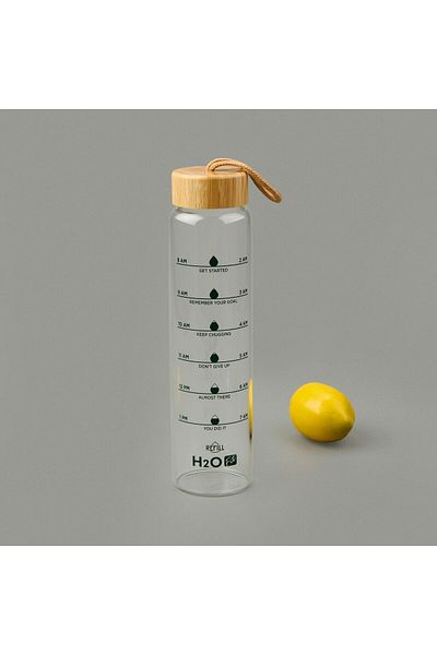 MATMEL H2O Fit Glass Flask with Bamboo Lid - Transparent / Light Brown - 1 Lt