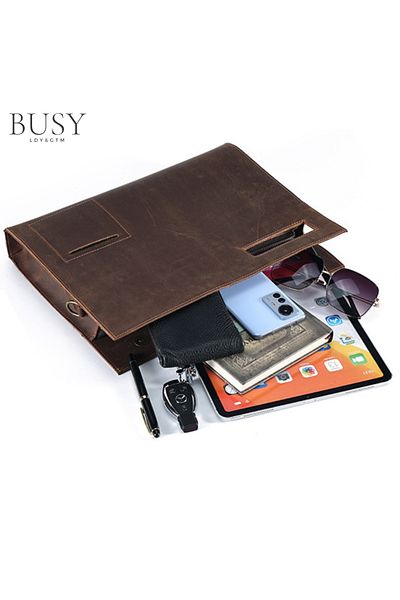 Busy Lady&Gentleman Pixel unisex bag, natural leather, slim, minimalist, brown