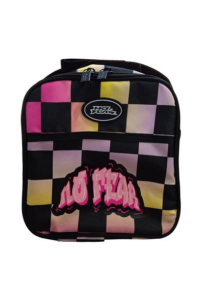 No Fear Lunch Bag 03584 Pink Yellow Checked Single Compartment