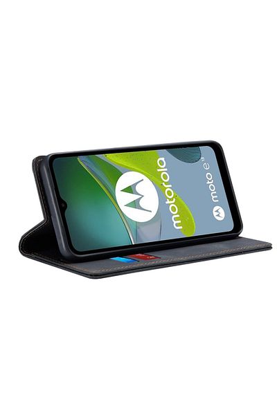 SKYDDAR INNOVATION Case for Motorola Moto E13, Soft Wallet, Eco Premium Leather Card Type, Black, sticker set