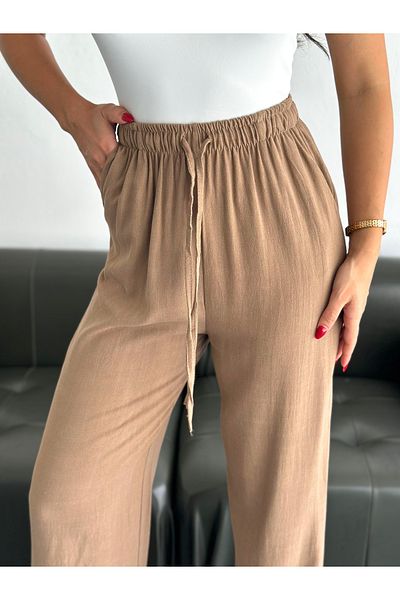 Dumy Dummy - Soft Textured Loose Cut High Waist Linen Trousers
