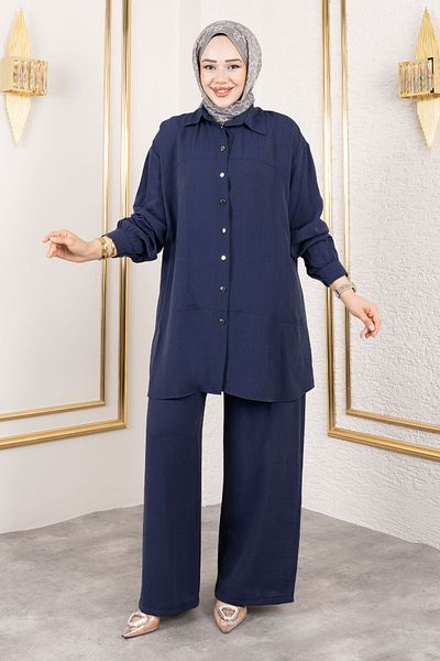 Tesettür Dünyası Double Suit with Stitching Detail Tsd250180 Navy Blue
