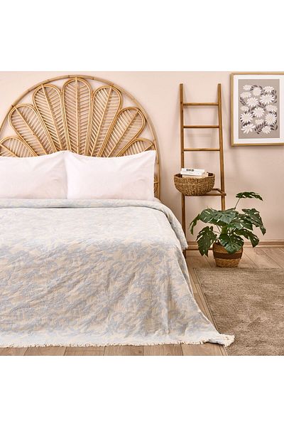 MATMEL Floral Patterned Double Bedspread - Blue - 225X250 cm