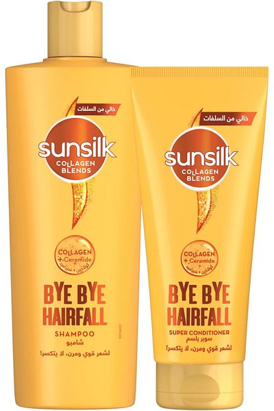 Sunsilk شامبو وبلسم باي باي بالكولاجين لتساقط الشعر 350 مل + بلسم 275 مل - عناية بالشعر أقوى وأكثر كثافة