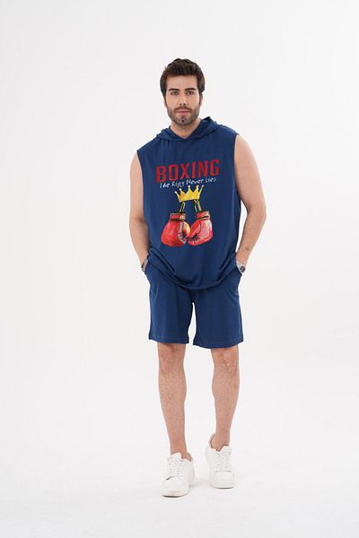 ACTIVE MODA Men's -Boxing -Printed Sports Singlet - Shorts Set of 2 Large Size Cotton