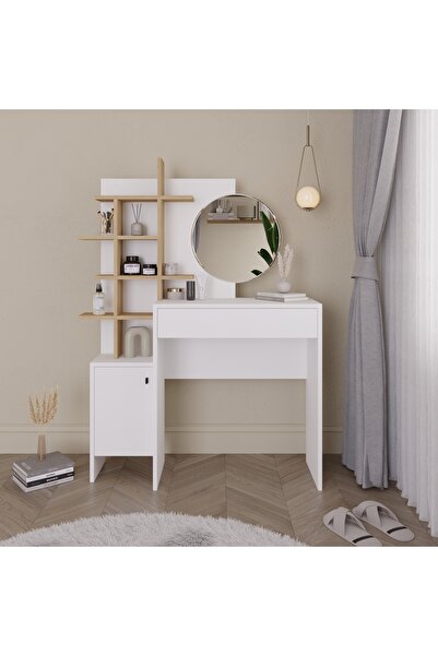 Mourah Home Mup Vanity Desk, Modern Dressing Table with Mirror, 5-Tier Storag...