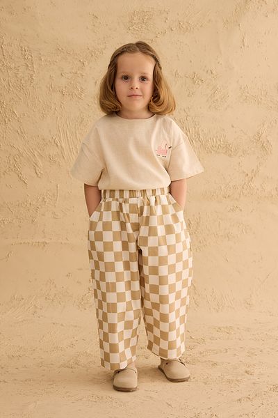 Fahhar Kids Checkerboard Pattern Baggy Trousers Beige
