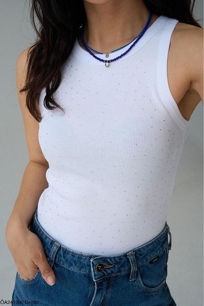 CADDELAMODA Women's Stoned Halter Neck Tank Top